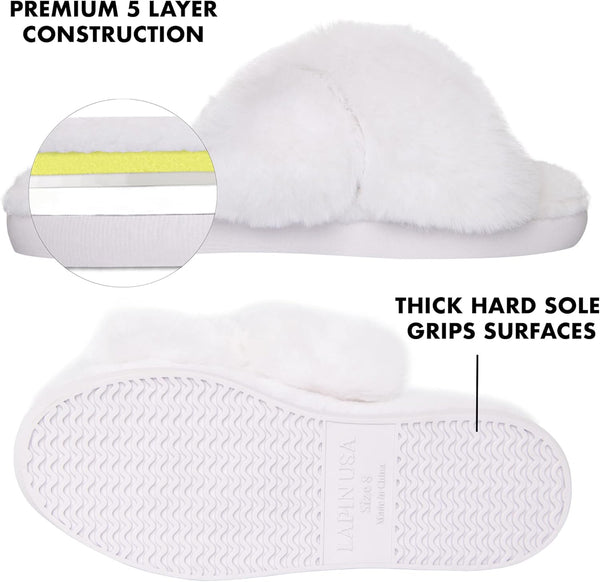 Women'S Cross Band House Shoes Fuzzy Slip on Furry Slippers Women Soft Plush Fleece Fluffy Faux Fur Slides Open Toe Memory Foam Indoor Outdoor Warm Cozy Comfy Bedroom for Women Bride Bridesmaid