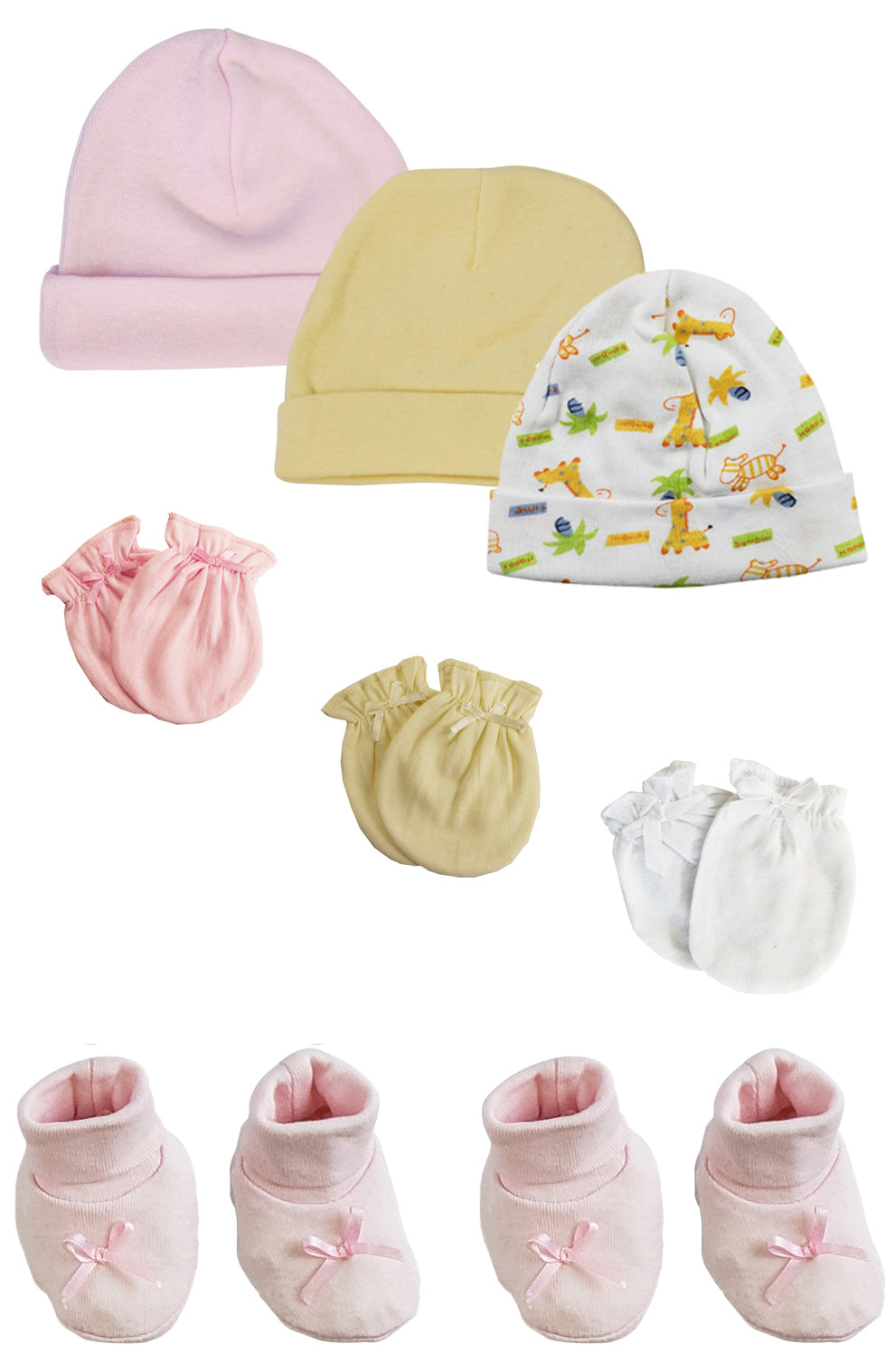 Preemie Baby Girl Caps with Infant Mittens and Booties - 8 Pack NC_0216