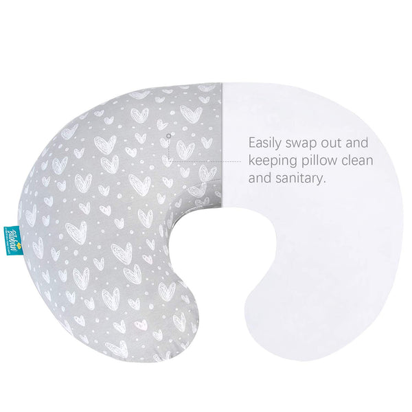 Nursing Pillow Cover 2 Pack Compatible with Boppy Pillow, 100% Jersey Cotton with Large Zipper Super Soft & Breathable & Skin Friendly for Moms/Kids, Grey & White