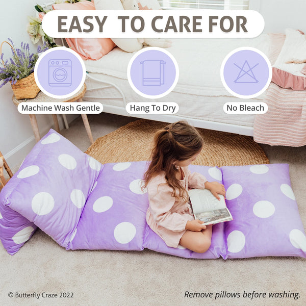 Floor Pillow Bed Lounger Cover, Cozy & Stylish Seating Solution for Kids & Adults, Recliner Floor Cushion for Ultimate Comfort, Holds 5 Pillows, Cover Only, Purple Polka Dot, Queen