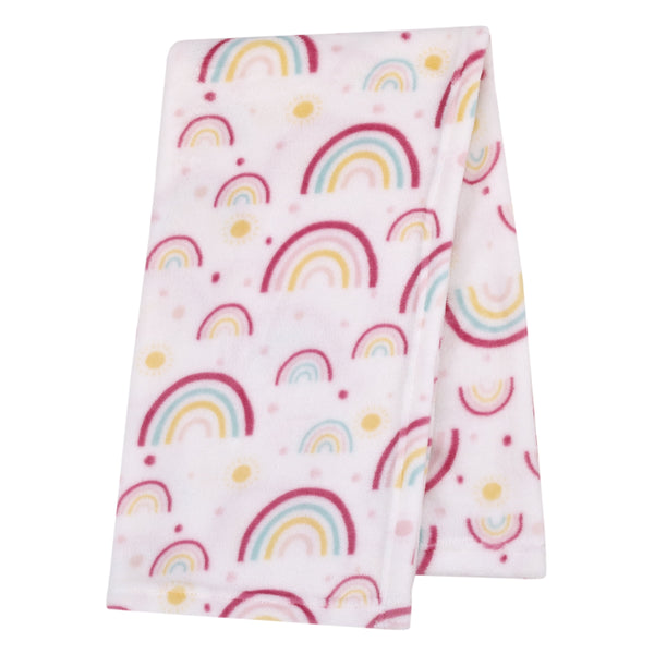 Plush Baby Blanket, Rainbows, 30" X 36", Pink, Infant Girl