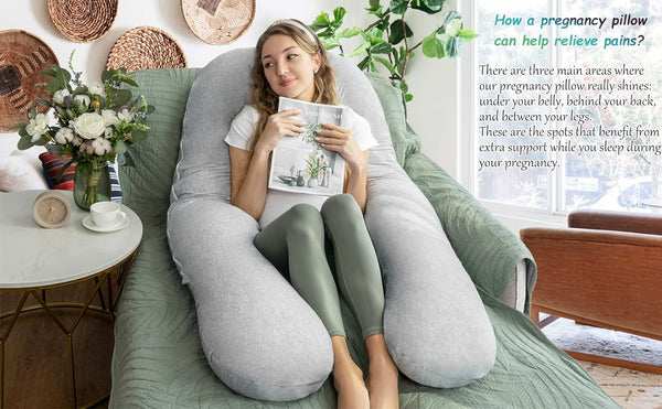 Pregnancy Pillows for Sleeping, U Shaped Full Body Pillow for Pregnancy Women with Removable Jersey Cotton Cover, 55 Inch Maternity Pillow, Grey