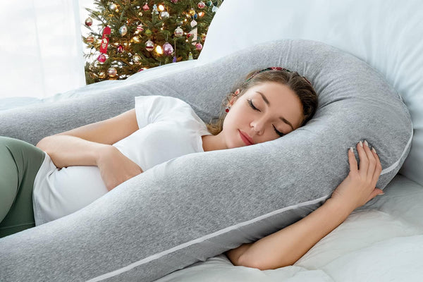 Pregnancy Pillows for Sleeping, U Shaped Full Body Pillow for Pregnancy Women with Removable Jersey Cotton Cover, 55 Inch Maternity Pillow, Grey