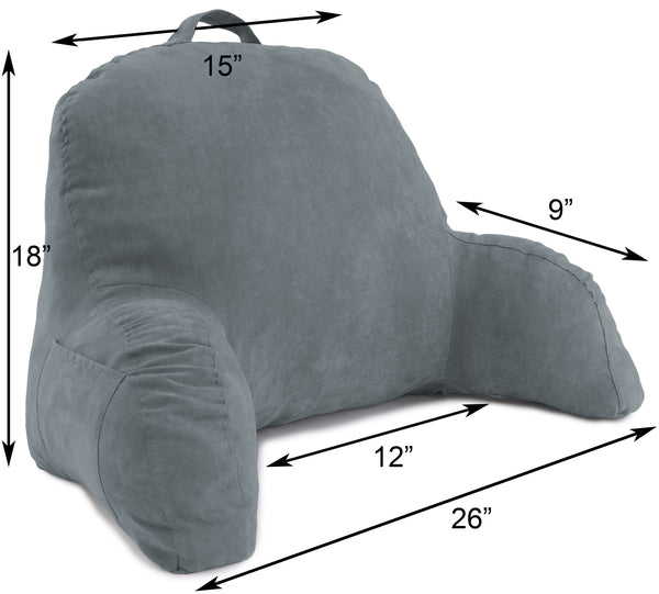 Deluxe Comfort Microsuede Bed Rest Reading and Bed Rest Lounger Â Sitting Support Pillow Soft but Firmly Stuffed Fiberfill - Backrest Pillow with Arms, Dark Grey