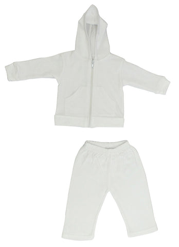 White Interlock Sweat Pants and Hoodie Set 419Set