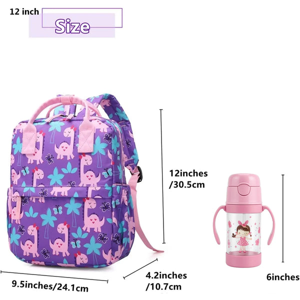 Cute Toddler Preschool Backpack Dinosaur Unicorn School Book Bag for Girls, Boys, Kids, Kindergarten Nursery Travel Bag with Chest Strap(Purple Dinosaur)