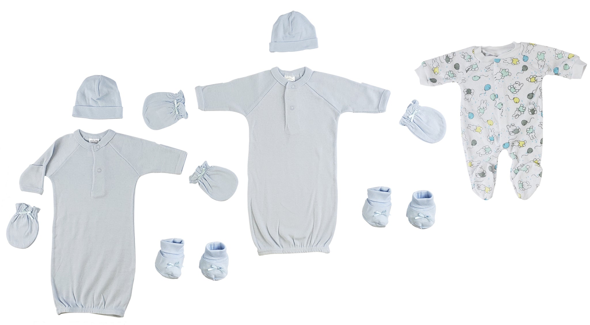 Preemie Boys Gowns, Sleep-n-Play, Caps, Mittens and Booties - 8 pc Set CS_0069