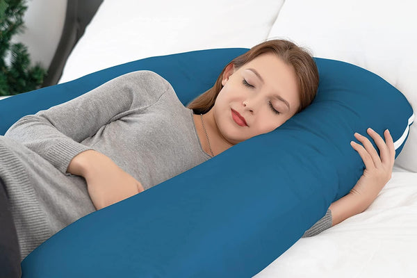 Pregnancy Pillow, Maternity Body Pillow for Sleeping with Cooling Body Pillow Cover, 55Inch U Shaped Pregnancy Pillows for Pregnant Women, Blue Jersey