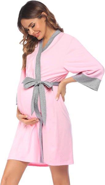 Sleepwear, Womens Short Bathrobe with 3/4 Sleeves, Soft V-Neck Kimono Robes Ladies Loungewear S-XXL