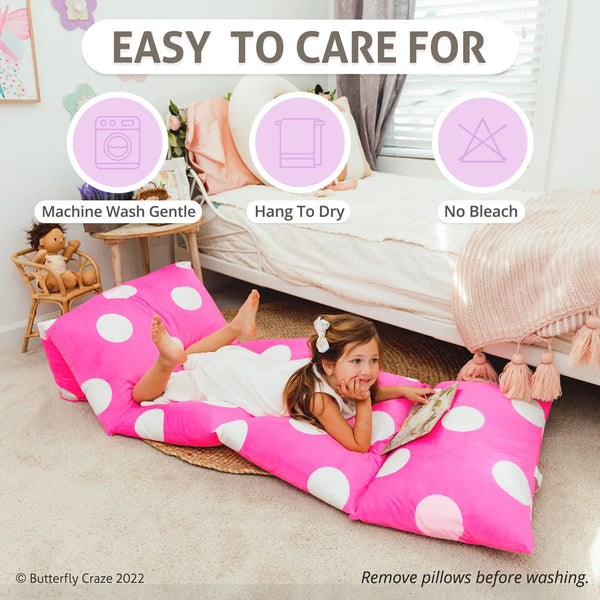 Floor Pillow Bed Lounger Cover, Cozy & Stylish Seating Solution for Kids & Adults, Recliner Floor Cushion for Ultimate Comfort, Holds 5 Pillows, Cover Only, Hot Pink Polka Dot, King