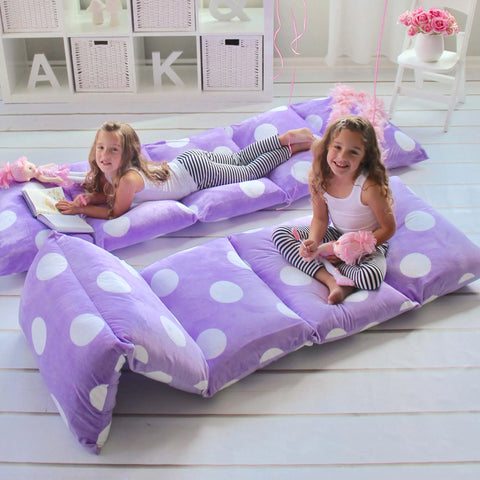 Floor Pillow Bed Lounger Cover, Cozy & Stylish Seating Solution for Kids & Adults, Recliner Floor Cushion for Ultimate Comfort, Holds 5 Pillows, Cover Only, Purple Polka Dot, Queen