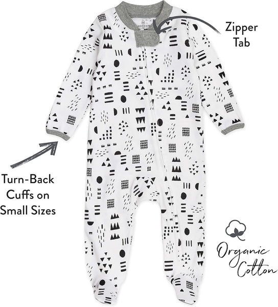 Sleep and Play Footed Pajamas One-Piece Sleeper Jumpsuit Zip-Front Pjs Organic Cotton for Baby Boys, Unisex