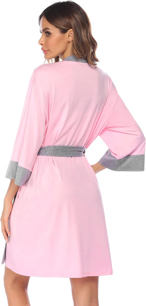 Sleepwear, Womens Short Bathrobe with 3/4 Sleeves, Soft V-Neck Kimono Robes Ladies Loungewear S-XXL