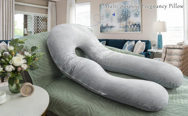 Pregnancy Pillows for Sleeping, U Shaped Full Body Pillow for Pregnancy Women with Removable Jersey Cotton Cover, 55 Inch Maternity Pillow, Grey