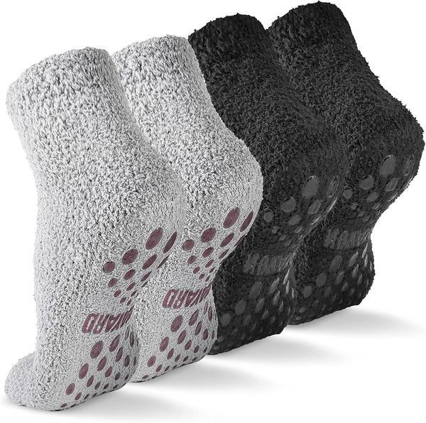 Non Slip Fuzzy Grippy Sock Warm Fluffy Cozy Fleece Slipper Socks Winter Hospital Socks for Men Women 4 Pairs