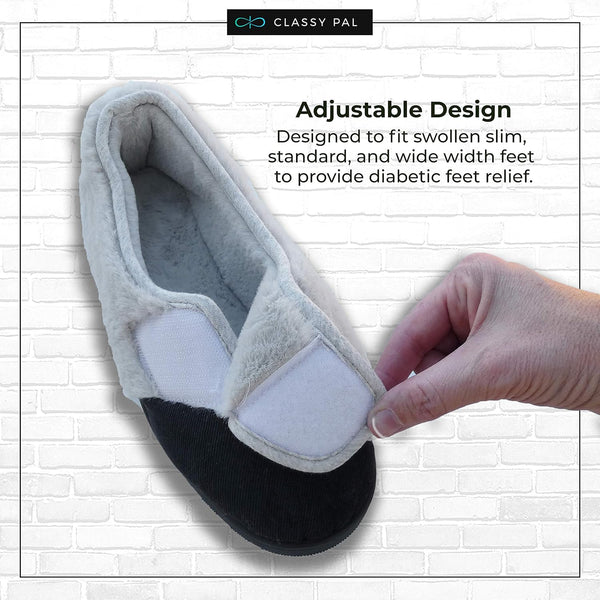 Diabetic Slippers for Women Memory Foam, Fuzzy Soft Wide Width Edema House Shoes for Swollen Feet