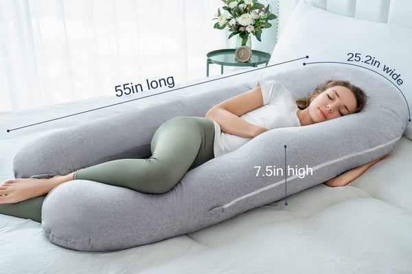 Pregnancy Pillows for Sleeping, U Shaped Full Body Pillow for Pregnancy Women with Removable Jersey Cotton Cover, 55 Inch Maternity Pillow, Grey