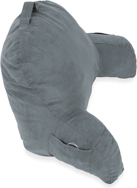 Deluxe Comfort Microsuede Bed Rest Reading and Bed Rest Lounger Â Sitting Support Pillow Soft but Firmly Stuffed Fiberfill - Backrest Pillow with Arms, Dark Grey