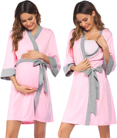 Sleepwear, Womens Short Bathrobe with 3/4 Sleeves, Soft V-Neck Kimono Robes Ladies Loungewear S-XXL