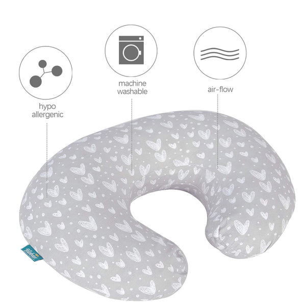 Nursing Pillow Cover 2 Pack Compatible with Boppy Pillow, 100% Jersey Cotton with Large Zipper Super Soft & Breathable & Skin Friendly for Moms/Kids, Grey & White