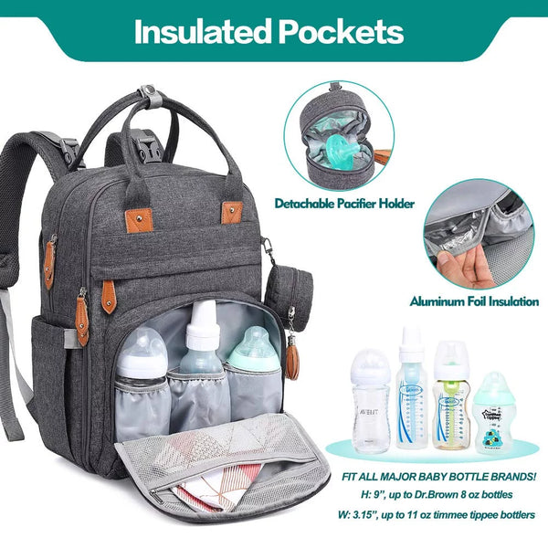 Baby Diaper Bag Backpack, Waterproof Travel Bag, Unisex, Dark Gray