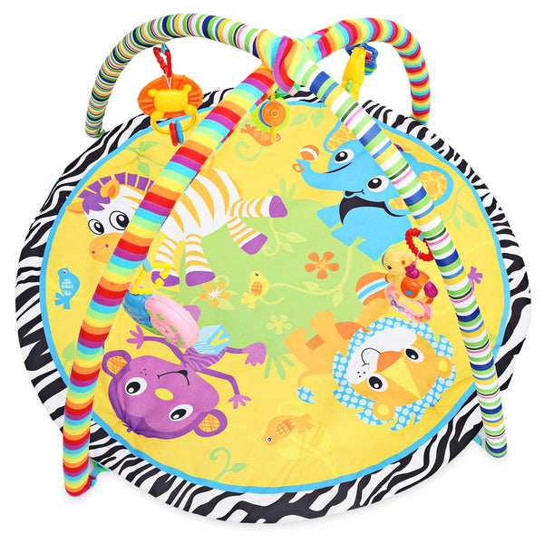 Baby Soft Play Mat Cartoon Animal Gym Fitness Blanket with Frame Rattle Crawling Developmental Toy