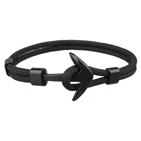 HOMOD 2018 New Fashion Black Color Anchor Bracelets Men Charm Survival Rope Chain Paracord Bracelet Male Wrap Metal Sport Hooks