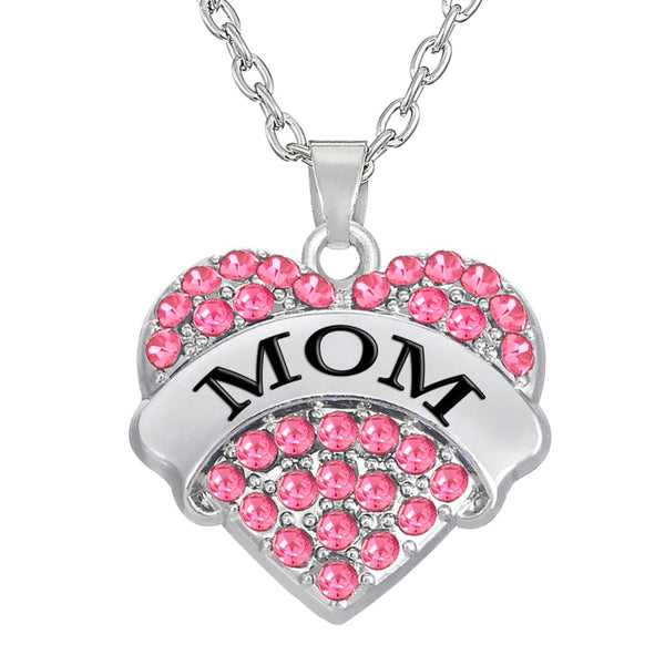 My Shape Fashion Pink Big Litter Sister Mom Crystal Heart Necklace & Pendants Mother Daughter Jewelry for Family Gifts 1PCS