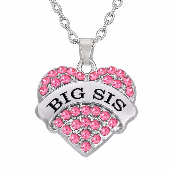 My Shape Fashion Pink Big Litter Sister Mom Crystal Heart Necklace & Pendants Mother Daughter Jewelry for Family Gifts 1PCS